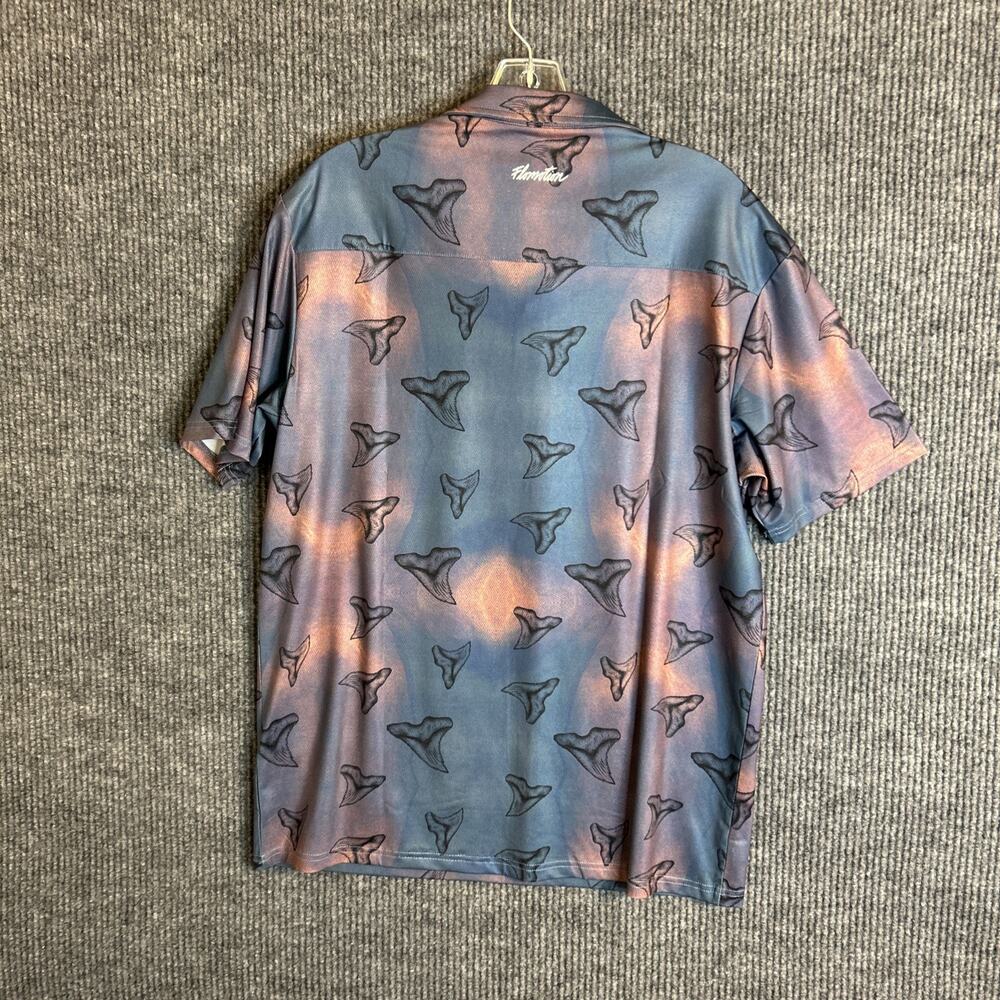 Flomotion Mens Performance Polo Shirt Size Large Sharks Tooth Print Golf Preppy - Picture 7 of 9